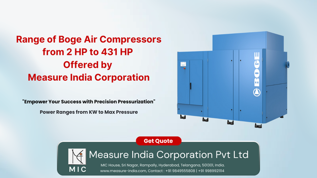 Range of Boge Air Compressors from 2 HP to 431 HP Offered by Measure India Corporation