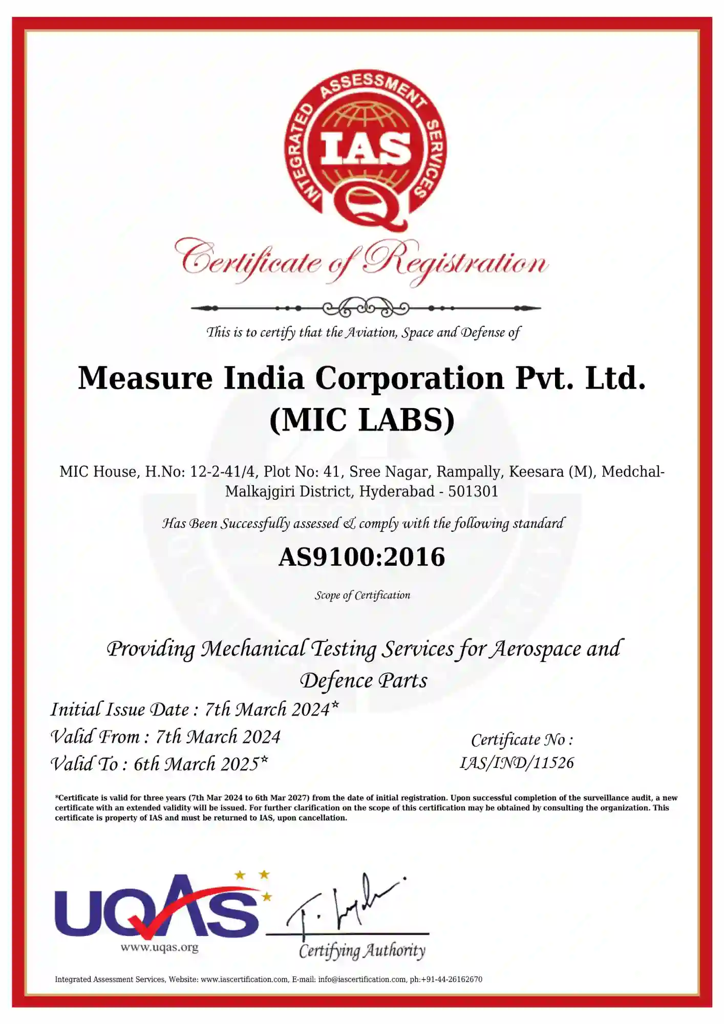 AS9100 Certificate